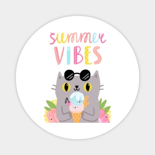 SUMMER VIBES CAT CHILLING BEACH TSHIRT Magnet